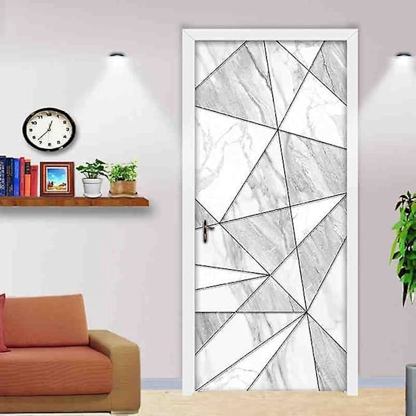 Självhäftande Dörrdekor 3D Geometrisk Marmortextur Dekoration Fototapet Väggdekaler Vardagsrum Sovrum Smycken Mural