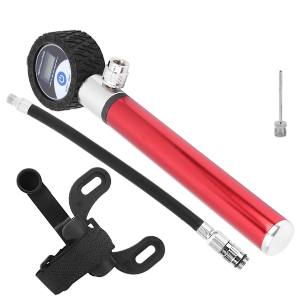 Bärbar cykel luftpump manuell däckuppblåsare 120PSI högtrycks LCD digital displayröd