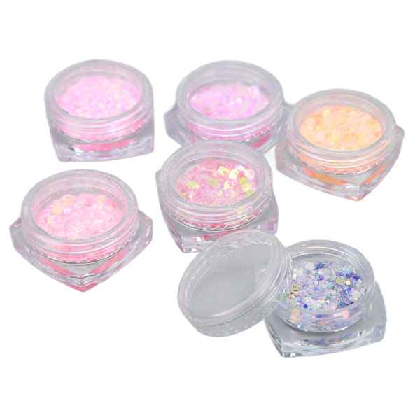 6 stk Nail Glitter Powder Set Lysende dekorative paljetter Kunstforbedringer for gjør-det-selv manikyr