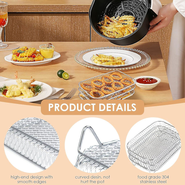 Air Fryer Dampstativ, Air Fryer Tilbehør, Dobbeltlags Multifunksjonsgrill Kompatibel med Af300eu/af400eu 304 Rustfritt Stål Tilbehør med A