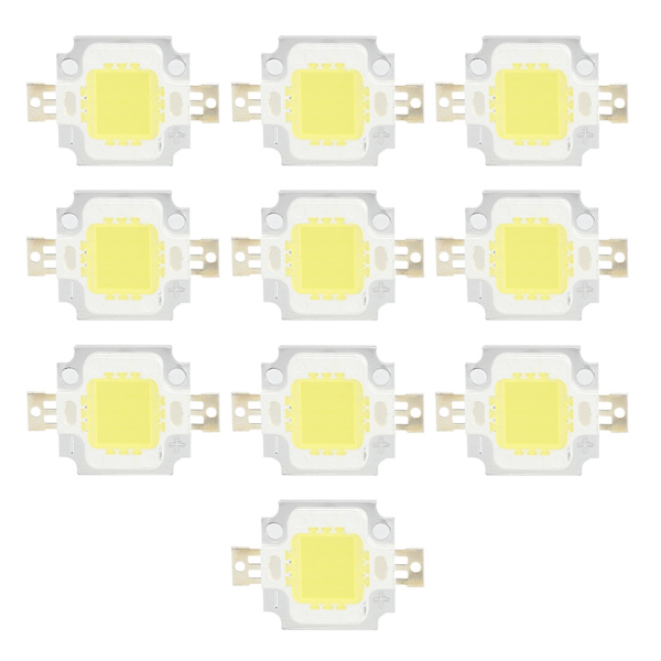 10 STK COB lyskilde 10W /6500K integrert LED-brikke 12V/700mA for DIY-lampetilbehør Rent hvitt lys