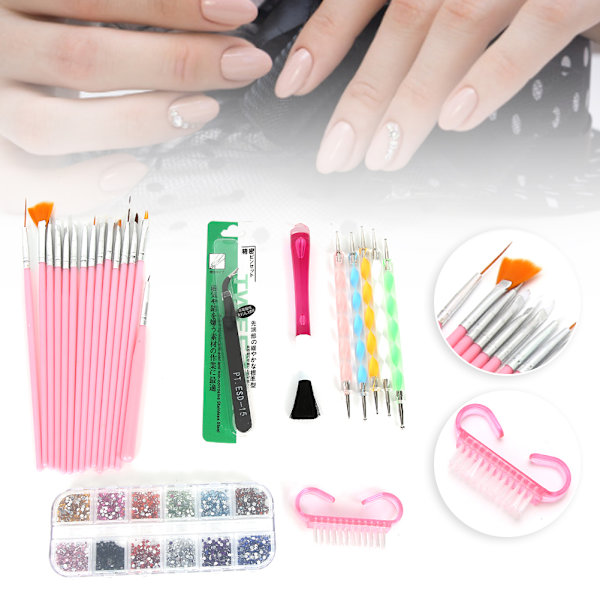 Nagel prickpenna strass dekoration nagelkonst borste tennfolie papper manikyr verktyg set