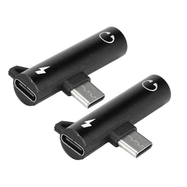 2 STK USB C til 3,5 mm lydadapter 2 i 1 lydopladning USB C til lydstik ABS USB C til lydstik til telefon tablet sort