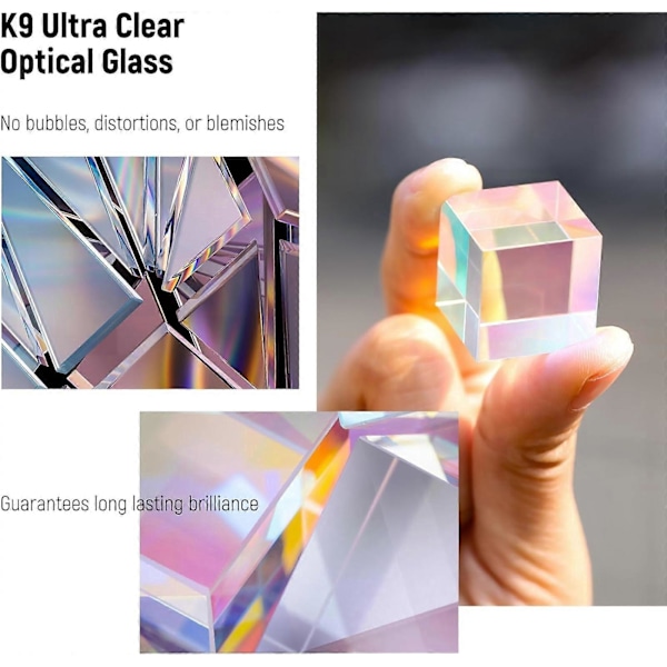 20mm K9 Krystal Fotografi Prisme Terning Farve HD Optisk Glas Terning RGB Dispersion Prisme Fotografi Rekvisitter til Spektrum Undervisning 6.14 C