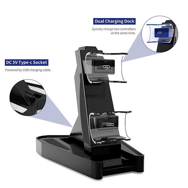 Trådlös handkontrollladdare kompatibel med PS5 laddstation med dubbla USB-portar LED-indikatorladdningsstativ