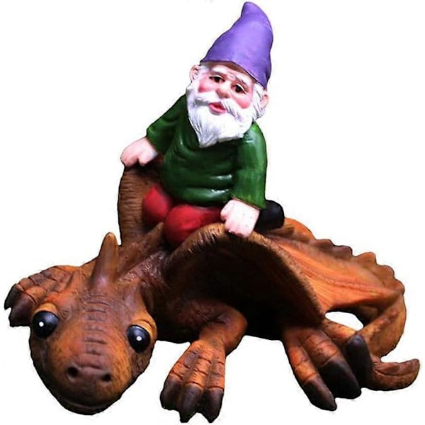 hagegnom statue gnom som rir på drage dinosaur harpiks statue mikro landskap dukke miniatyr ornament