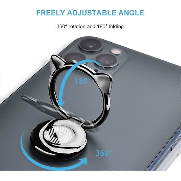Mobiltelefon Ringhållare Katt, 2 st Ringhållare Ultratunn 3mm 360 Graders Rotation Telefonring Stöd Smartphone Universal Kompatibel