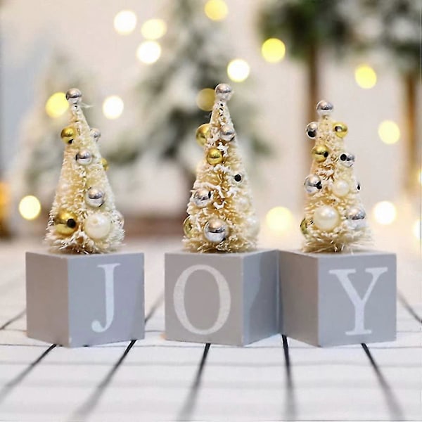 3 stk. Bordplade Juletræ Træ Joy Kunstigt Mini Juletræ Julepynt til Bordplade eller Skrivebordspynt (Grå)