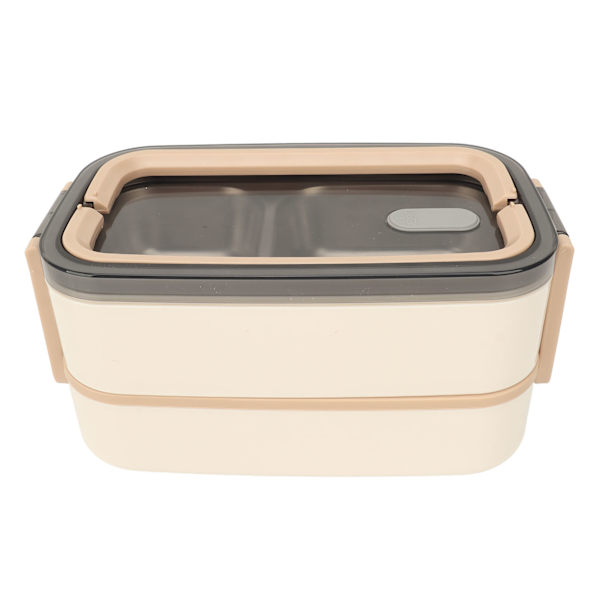 Dobbeltlags lunsjboks stabelbar Bento-boks med redskaper Rustfritt stål Spiseboks 1400ml Khaki 304
