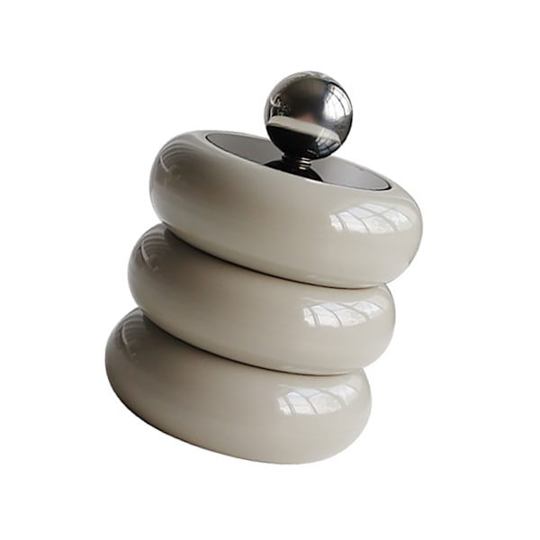 Nordisk stil Qtip-holder Dispenser Desktop Støvfri Bomuldspind Opbevaringsbeholder Donut Form Makeup Opbevaringsboks med låg Khaki 3 lag