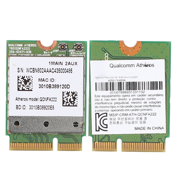 Qualcomm Atheros WIFI-kortille 2.4/5GHz Dual Band 802.11abgn Bluetooth 4.0:lle