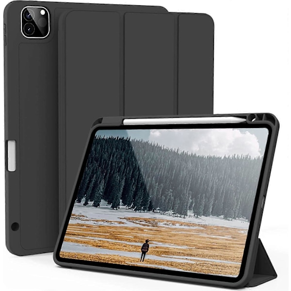 Svart, Skyddande Fodral för iPad Pro 11-tum (18/20/21/22), med Pennhållare, Ultratunt Tredelat Smart Cover, Stöder Pennladdning, Automatisk Sleep/Wake