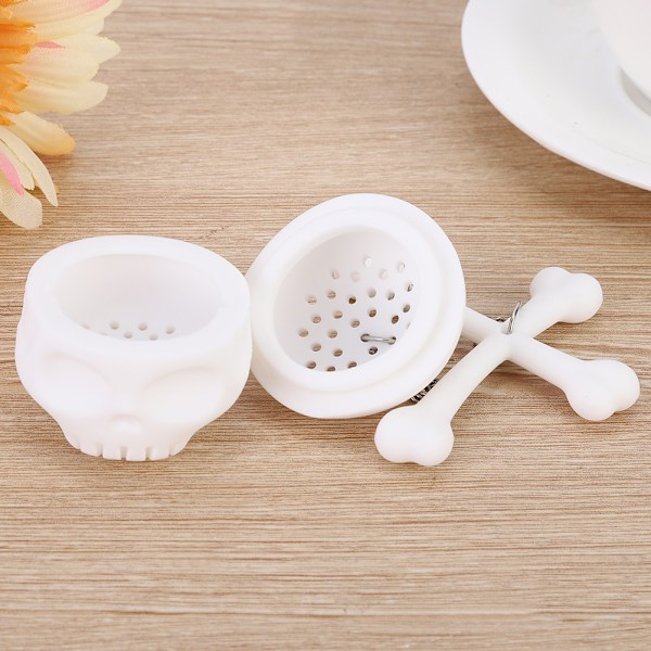 Hvid Simuleret Kranieformet Te-infuser Silikone Te-blad Si, til Hjemmet og Kontoret
