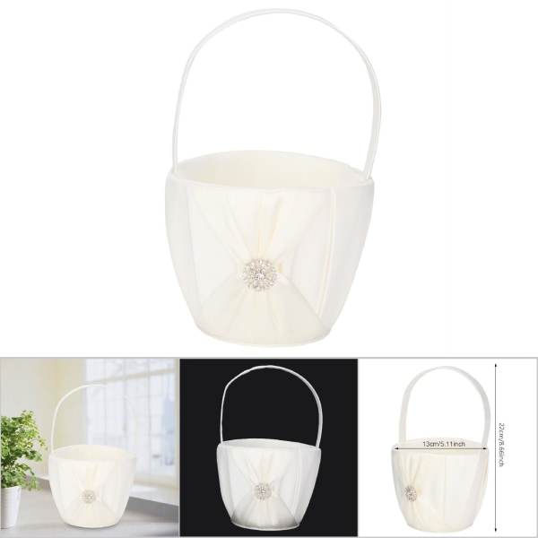 Silke Satin Materiale Bryllup Blomster Kurv Pige Kurv Hvid Blomster Kurve Sæt（Hvid）