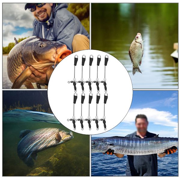 10 stk. kobberlegering fiskekontakter med rullende svirvel med lysende perler fiskeutstyrstilbehør svart+sølv