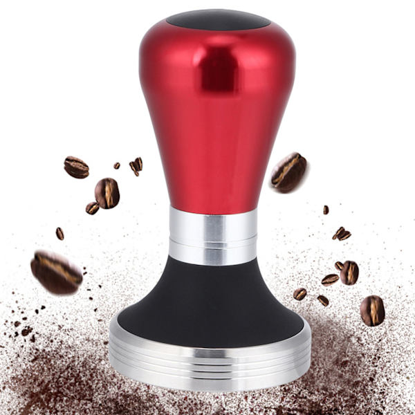 58mm Justerbar Højde Rustfrit Stål Kaffe Pulver Tamper med Håndtag til Kaffemaskine Rød