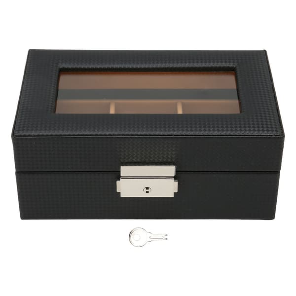 Ur Display Holder Stilfuld Let Luksus 3 Slots Låsbar Støvtæt Urkasse med Glasplade Sort