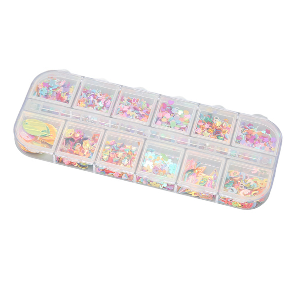 12 rutnät färg paljetter 4 st nagel glitter flingor DIY dekaler konfetti konst glitter paljetter