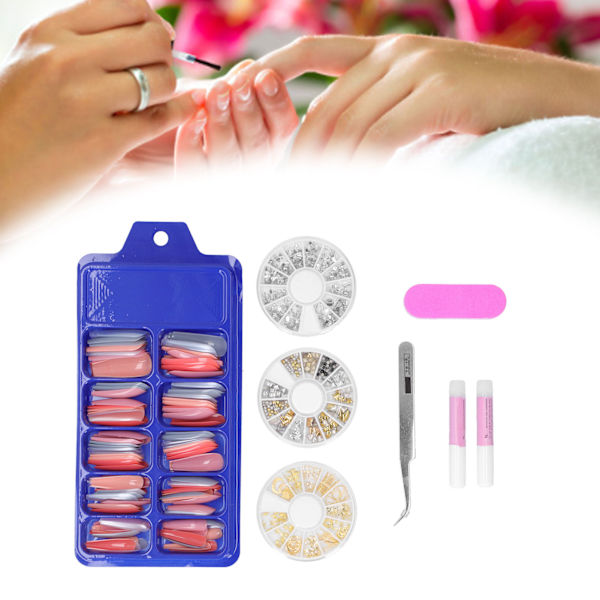ABS Lange Farvede Falske Negle Kunstige Fuld Dækning Negle Manicure Tips Stickers med Etui44