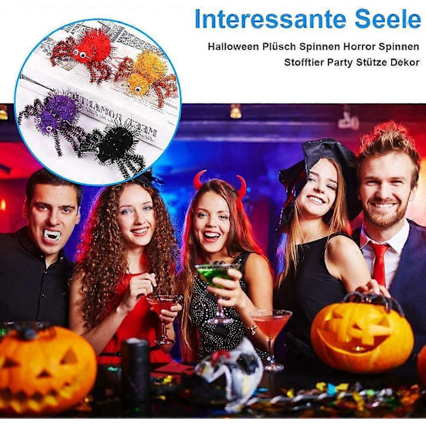 Halloween Hårete Edderkopp, 4 Realistiske Plysjedderkopper, Halloween Spøk Edderkopp, Hårete Edderkopp, Rekvisitter til Spøkelseshus Innendørs Utendørs Terrasse Halloween Dekor