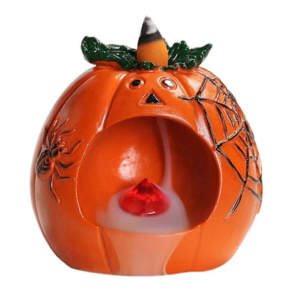 Halloween Græskar Røgelsesbrænder med Tilbageløb, Røgelseskegleholder med Tilbageløb, LED-belysning Røgelsesbrænder til Sengebord, Studieværelse Orange