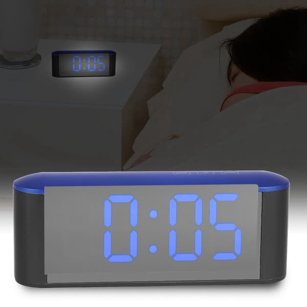 Termometer Elektronisk Speiloverflate Digital Vekkerklokke Med Snooze (Blått Skall Blå Tall)