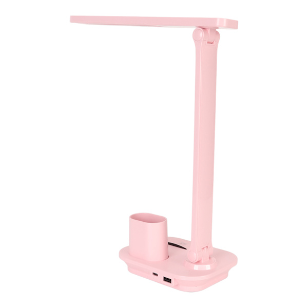 LED-bordslampa 5W ögonvänlig uppladdningsbar 3 färgtemperaturer steglös dimbar USB-lampa med pennhållare rosa