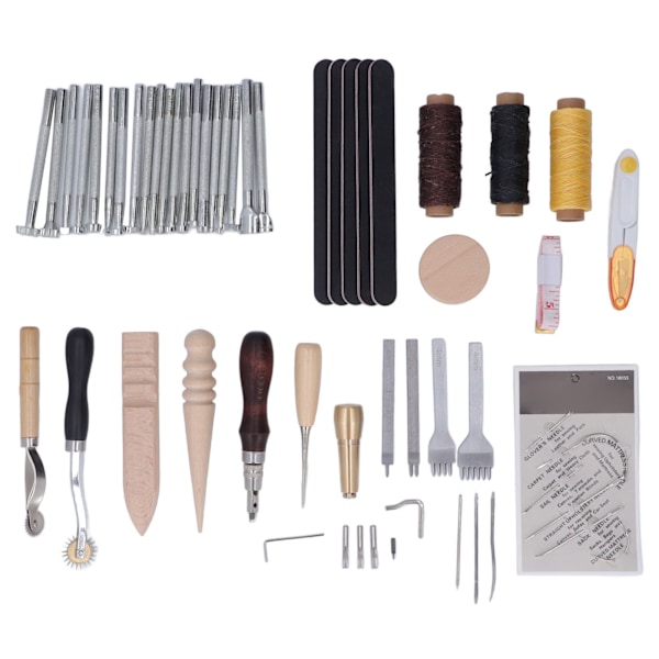 Leather Working Kit 59pcs DIY Making Clear Texture Stainless Steel Beech Wood Leathercraft Tools for Art Project