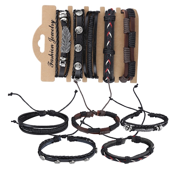 2 sæt imiteret læder armbånd reb vintage flerlags justerbar DIY håndlavet flettet