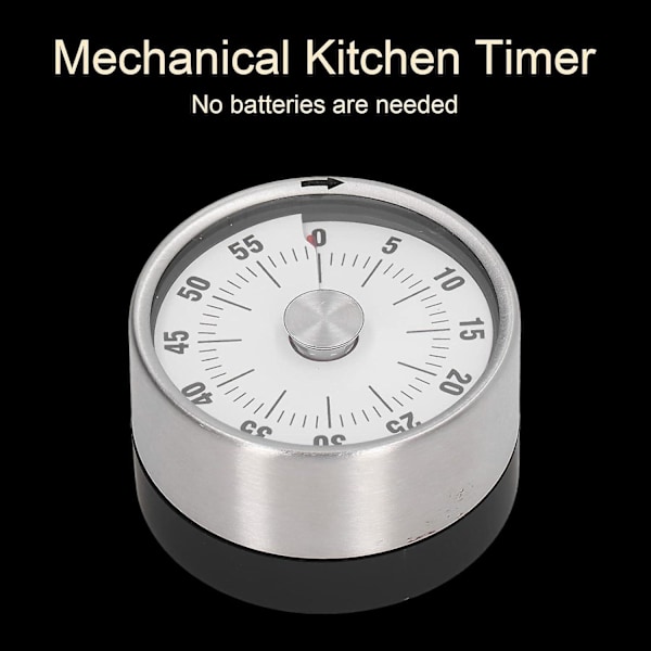 Mekanisk Timer, Magnetisk Timer, 60 Minutters Nedtællingstimer med Lydalarm og Rustfri Stålramme til Køkken