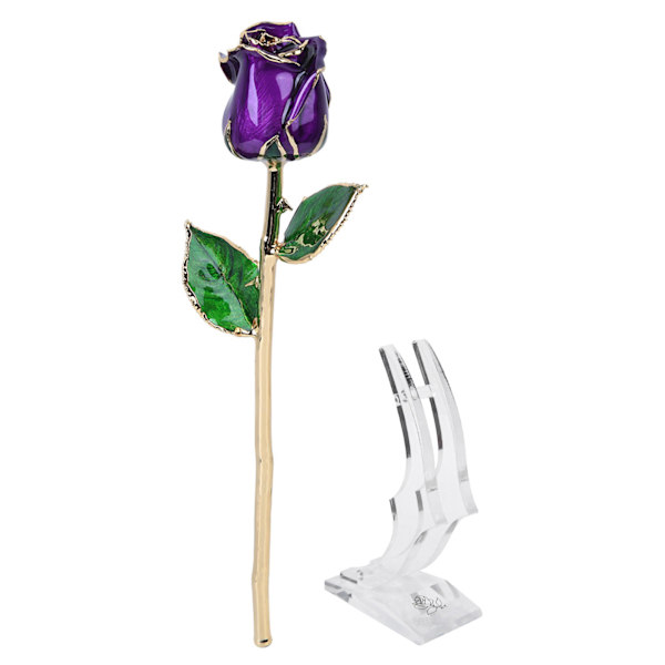 24K forgyldt roseblomst til fødselsdag Valentinsdag dekorationer ornamenter med base