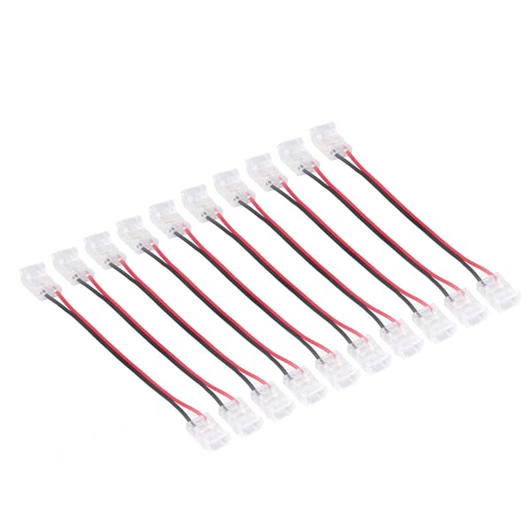 10 stk. COB Strip Light-stik 2-benet PC-materiale 10 mm bredde dobbelthovedet strip-til-strip forlængerstik
