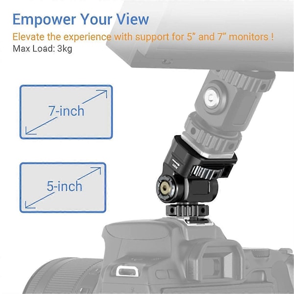 DSLR Kamera Klemme Justerbart Monitorfeste m/ Cold Shoe 1/4 Skrue