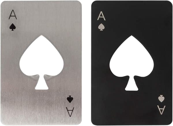 2 stk. (sort og sølv) poker oplukker, rustfri stål oplukker, velegnet som gave i pungstørrelse til far