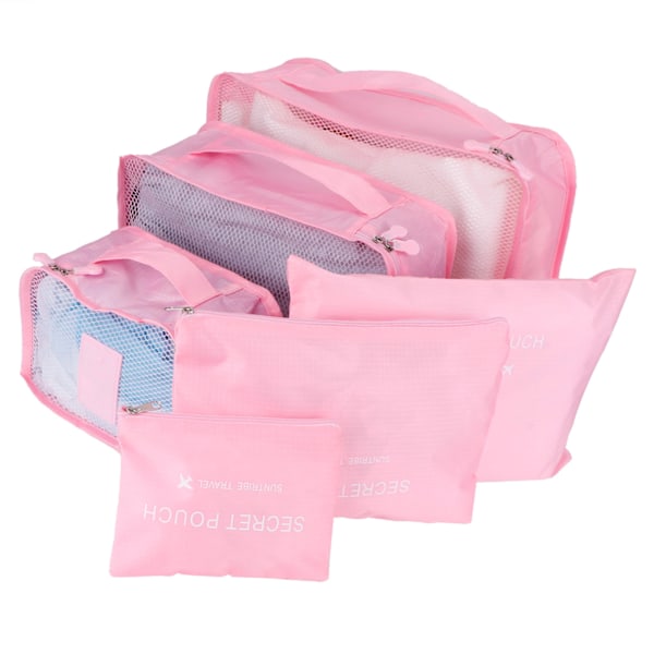 6 st/set förvaringsväska klädsorteringsväska bagage resväska packningsorganisatör för resor rosa