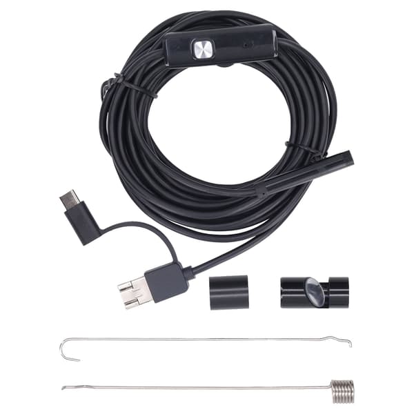 7 mm til Android Endoskop 3 i 1 Type C USB Micro USB Endoskop Vandtæt Bilrørinspektion Boreskop med 6 LED-lys 5 m Hård ledning til Smartphone