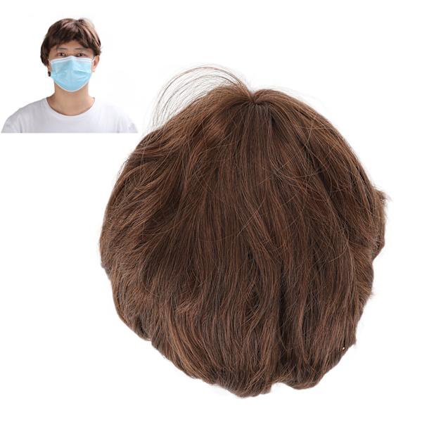 Mænds Paryk Lys Brun Naturlig Fluffy Handsome Åndbar Mesh Moderigtig Kort Hår Paryk