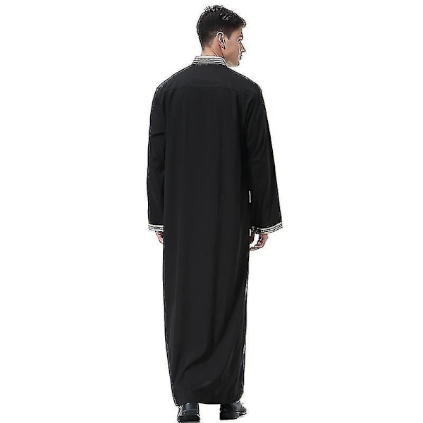 Islamsk lang kappe for menn Dubai arabisk Thobe Kaftan 2XL svart