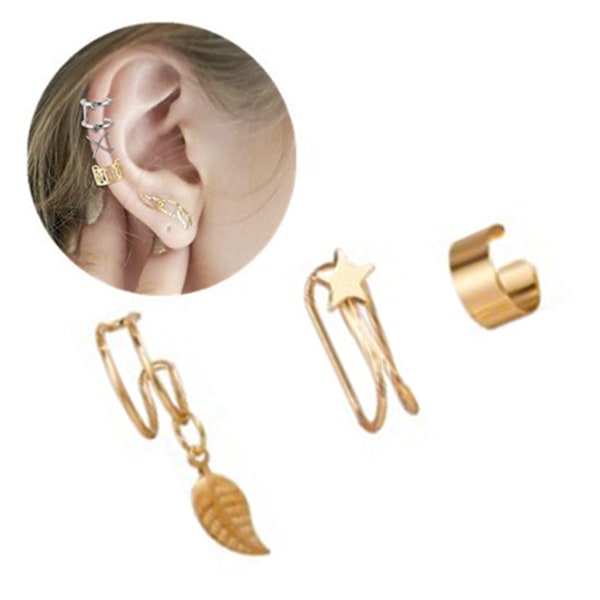 7 st Ear Cuffs Örhängen Kvinnor Flickor Legering Snygg Blad Stjärnformad Hänge Clip På Örhängen Smyckesset