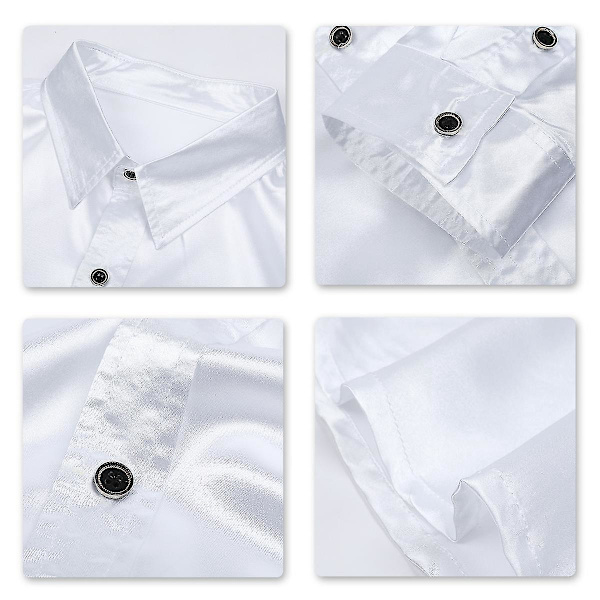 Miesten rento, valkoinen, kiiltävä, pitkähihainen, slim-fit-pukeutumispaita