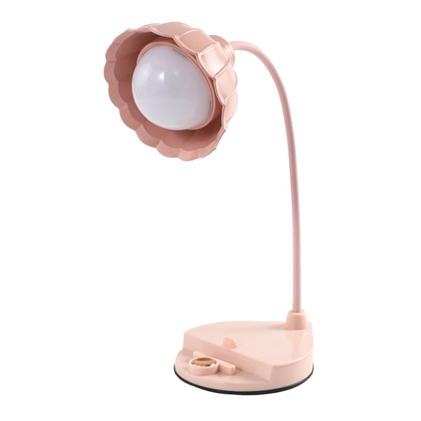 LED-leselampe i plast, blomsterformet, berøringsfølsom, USB-lading, sammenleggbar bordlampe for soverom, sovesal, rosa