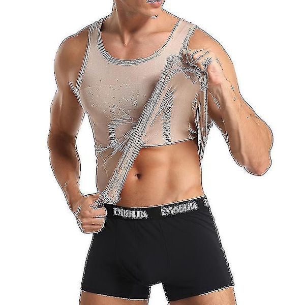 Kompressionslinne för Män - Midjetränare Kroppsshaper för Gynecomastia, Stöd för Hållning, Magkontroll - XXL Beige