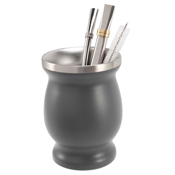 Rostfri Yerba Mate Gourd Tekopp Set Kaffevattenkopp 24 cl Grå