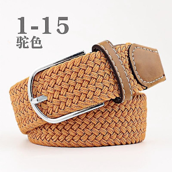 Casual Stretch Woven Elastic Waistband Canvas Belt for Men and Women Camel 107cm