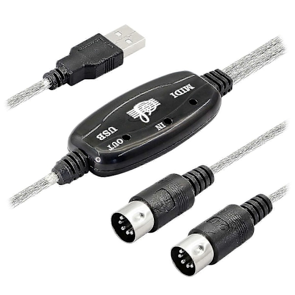 USB MIDI Kabel Adapter, USB Type A Han til MIDI Din 5 Pin Ind-Ud Kabel Interface med LED Indikator