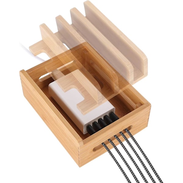 Usean laitteen Bamboo Wood Organizer -jalusta ja latausasema iPhonelle 14/13/12/11 Pro Max XS ja iPad Mini 4/5