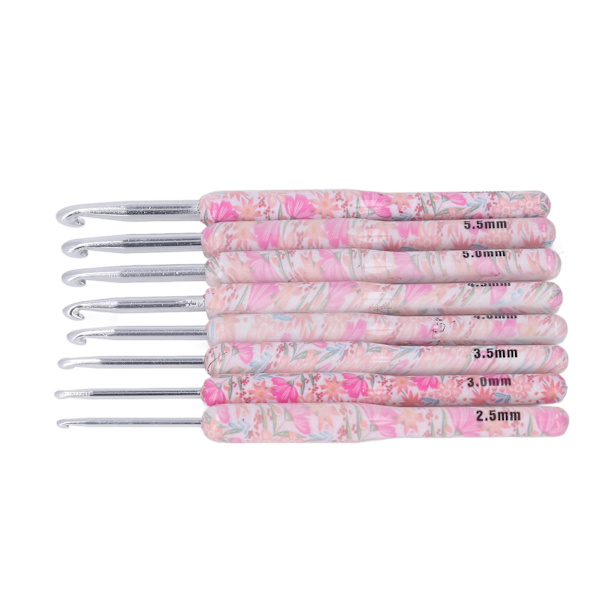 8 stk heklenålsett trykk aluminium håndverk DIY fargerik heklenål ergonomisk strikkekrok for strikkere for sying Smash Flower