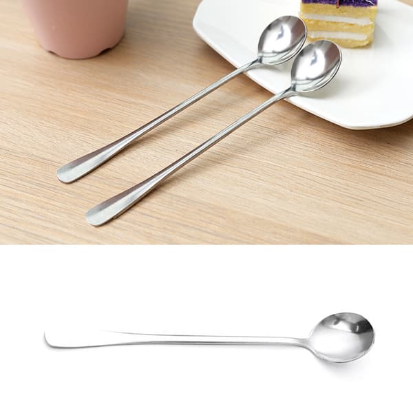 Langskaftede skjeer i rustfritt stål, elegante multifunksjonelle røreskjeer for kaffe, te, dessert, 3 stk. rundt hode