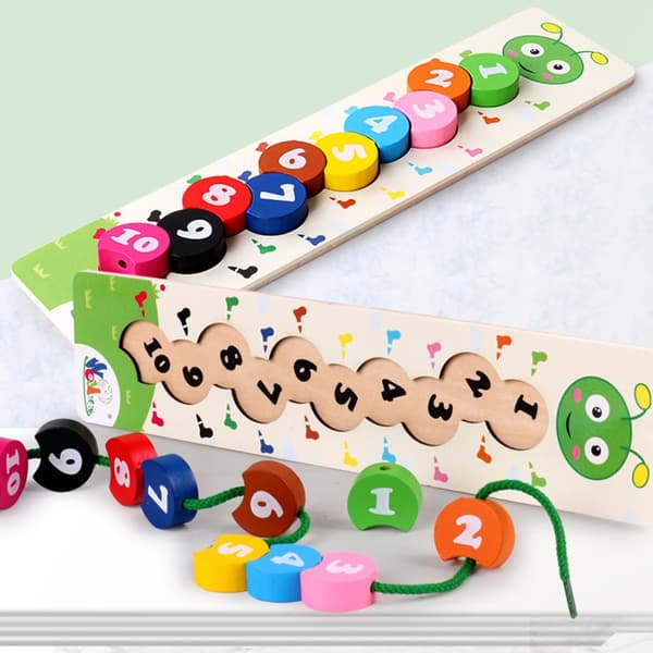 Trämask snörpärlor nummerpärlor snörningsspel leksak tidig matematik pedagogisk leksak