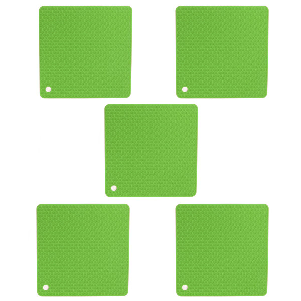 5pcs Silicone Pot Holders Mat Heat Resistant Anti Slip Square Honeycomb Trivet Mat Hot Pads for Kitchen Counter Green
